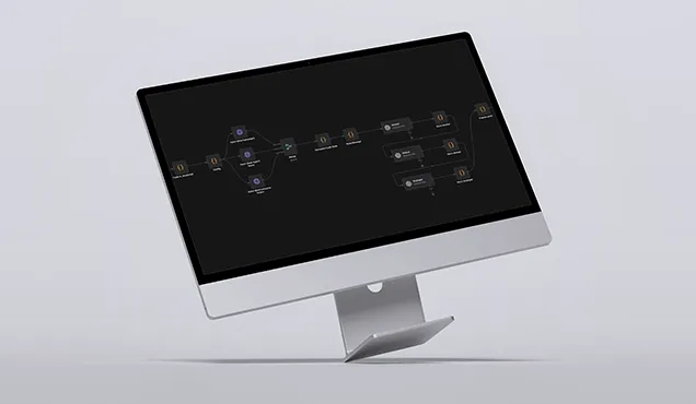 Screen showing an automated workflow for AI integrations and connecting different systems.