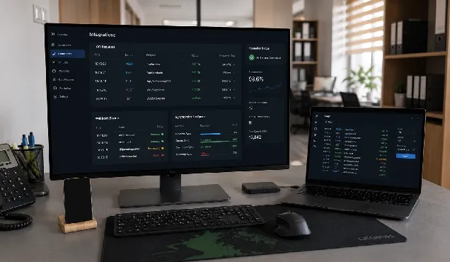 Work screen with data for connected external systems, orders and integration statuses.