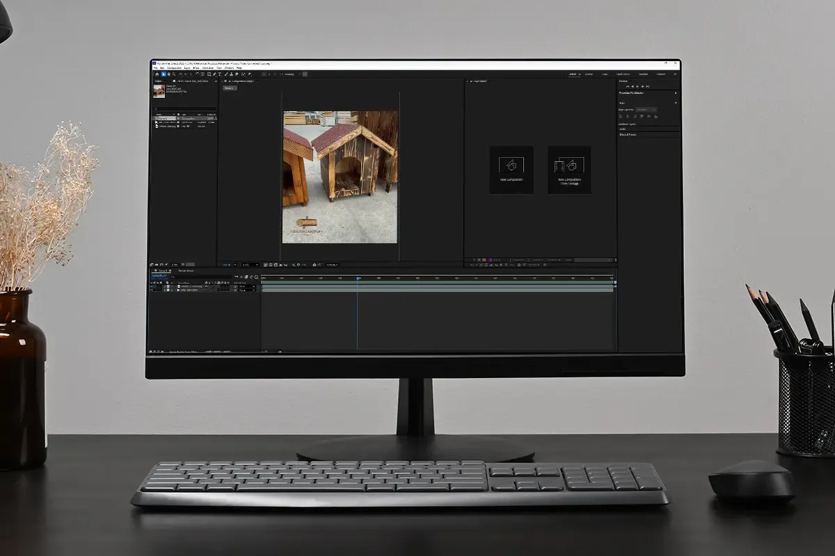 Preparation and resizing of a product video for the Palisandar Ltd. catalog in Adobe After Effects