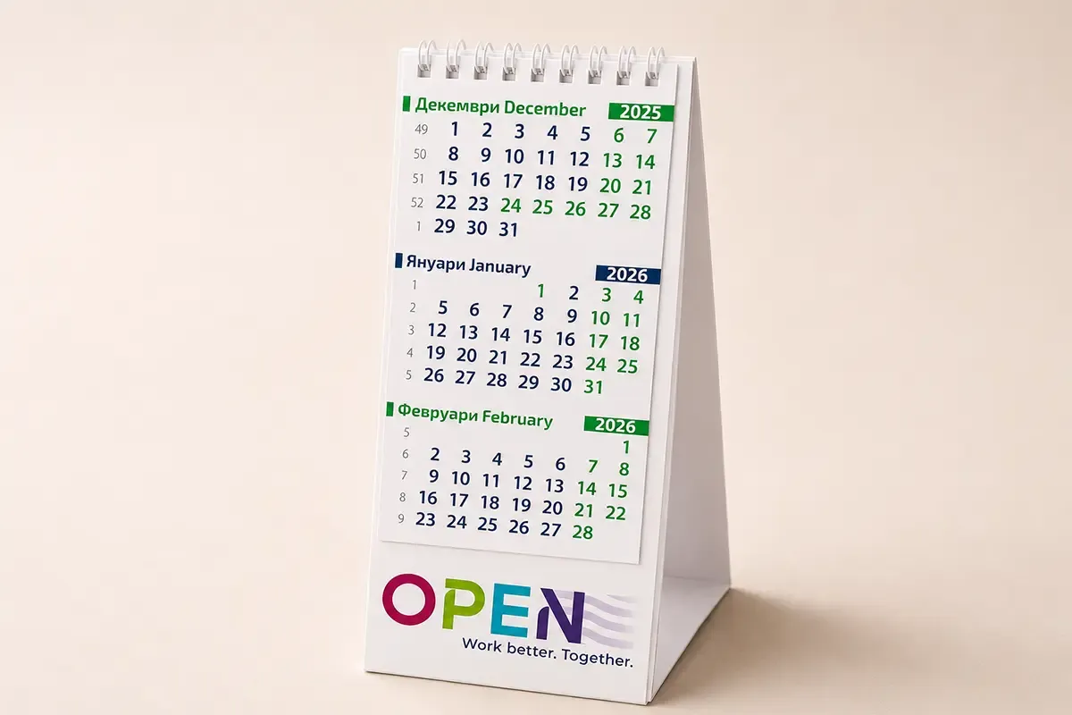 Pyramid desk calendar for OPEN by TSA