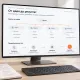 Workspace with a monitor showing a website structure, content organization, and an example user journey from discovery to action.